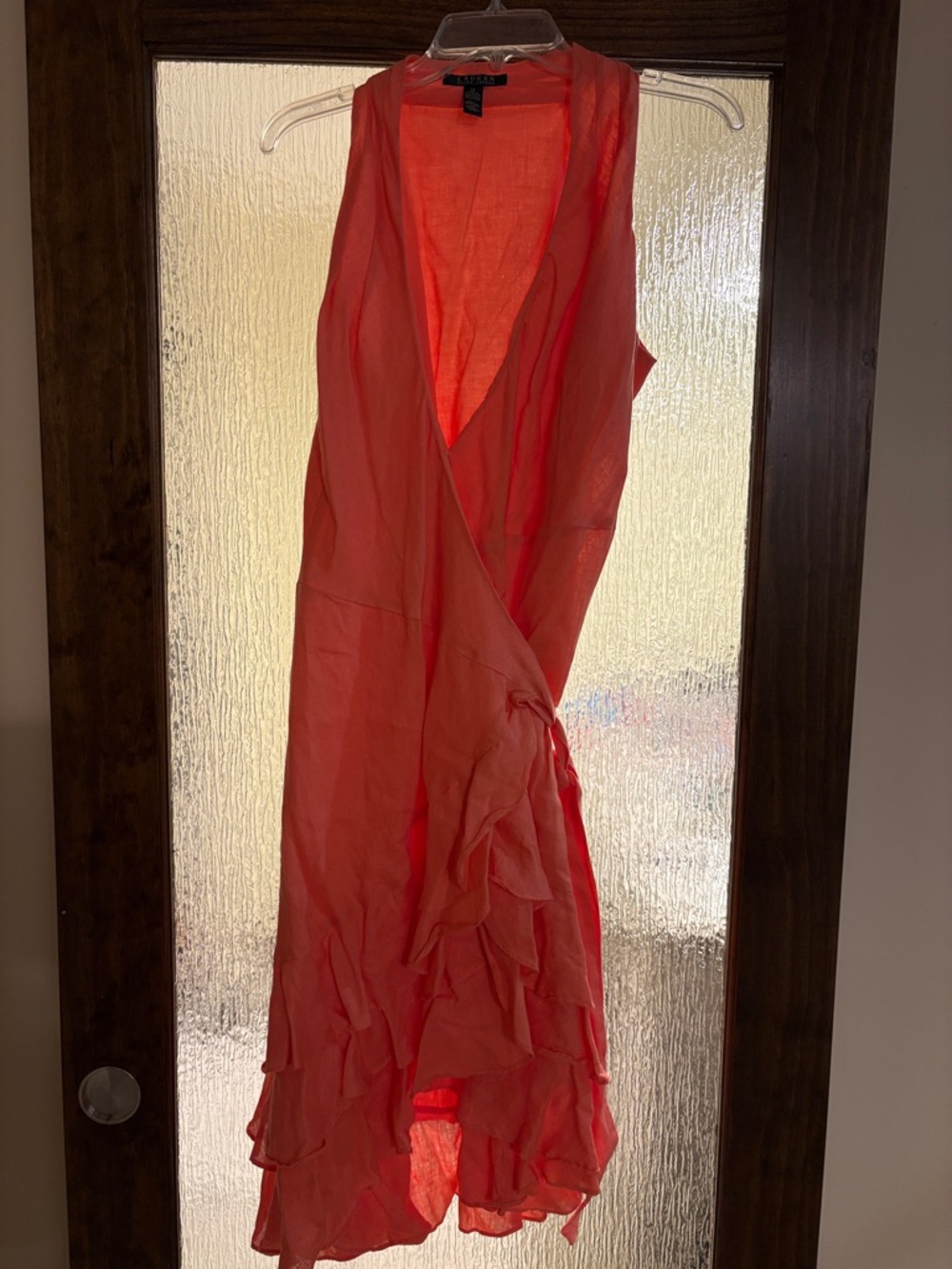 Lauren Ralph Lauren Coral Peach Linen Wrap Dress - Women’s 14